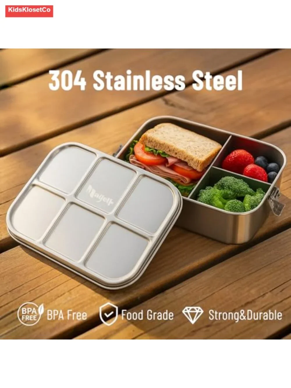 Stainless Steel Bento Box 3 Compartments Leak-proof Lunch Container